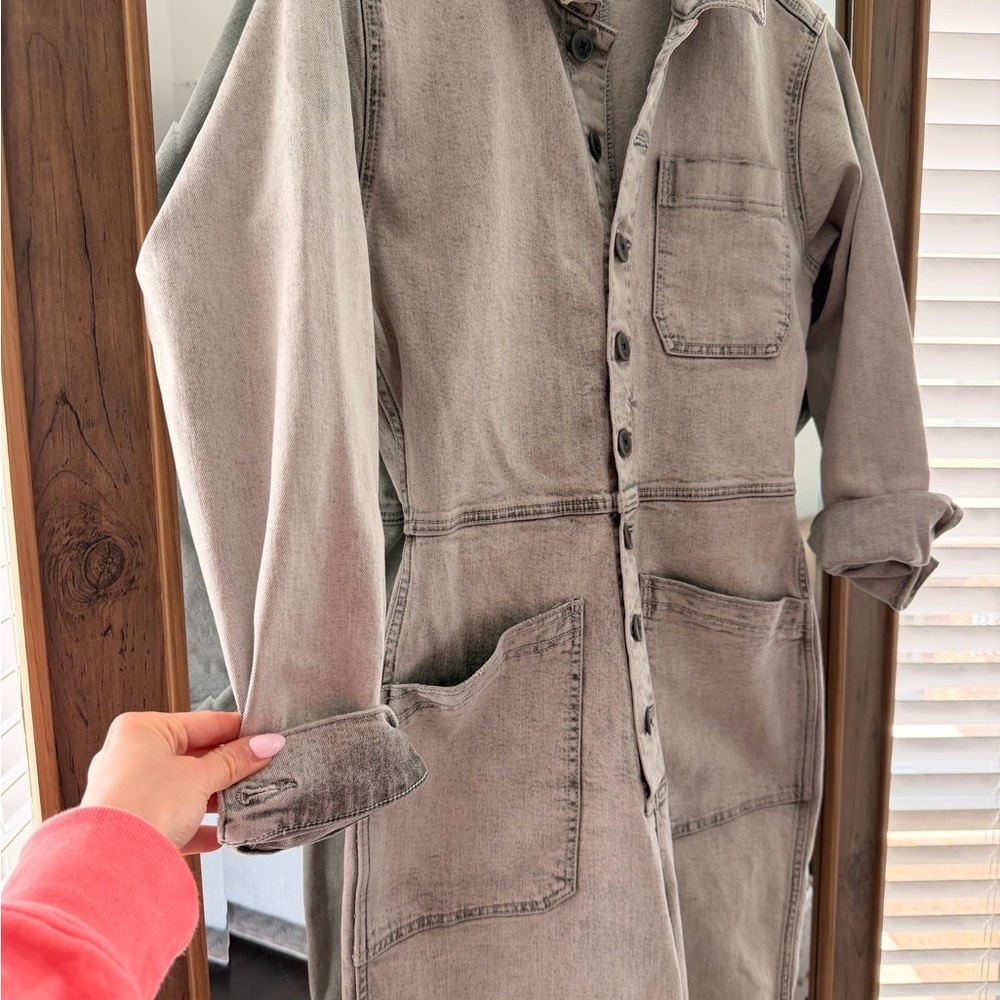 Free People Light Black Wash Denim Button Down Jumpsuit - Picture 3 of 7